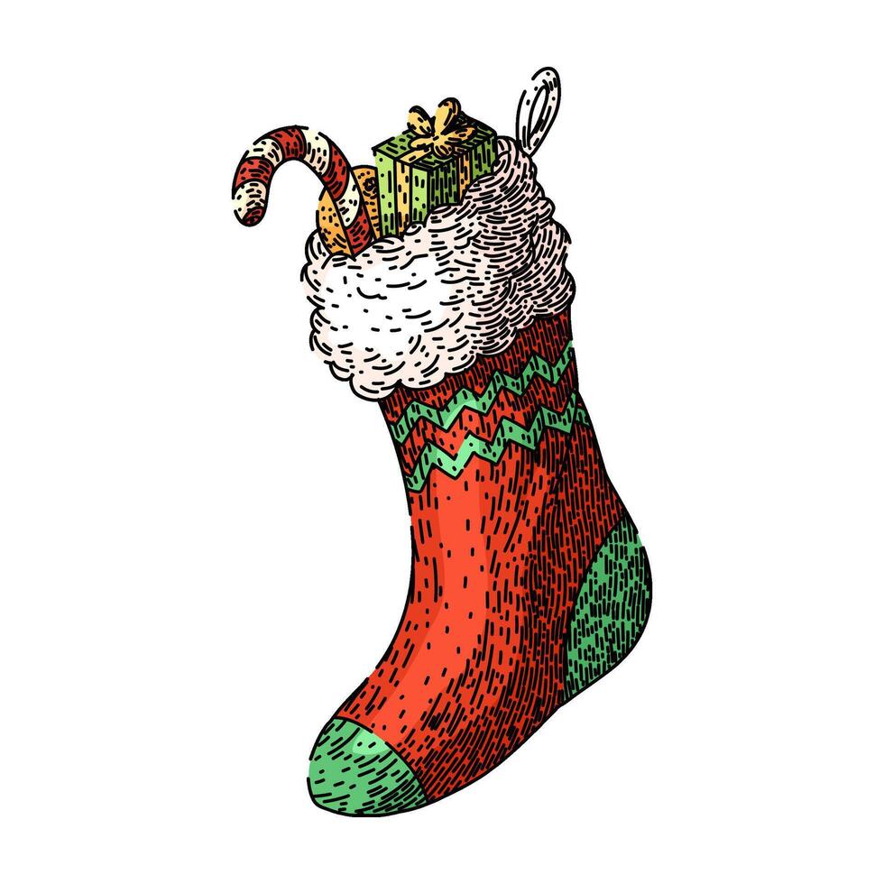 calcetín Navidad bosquejo mano dibujado vector