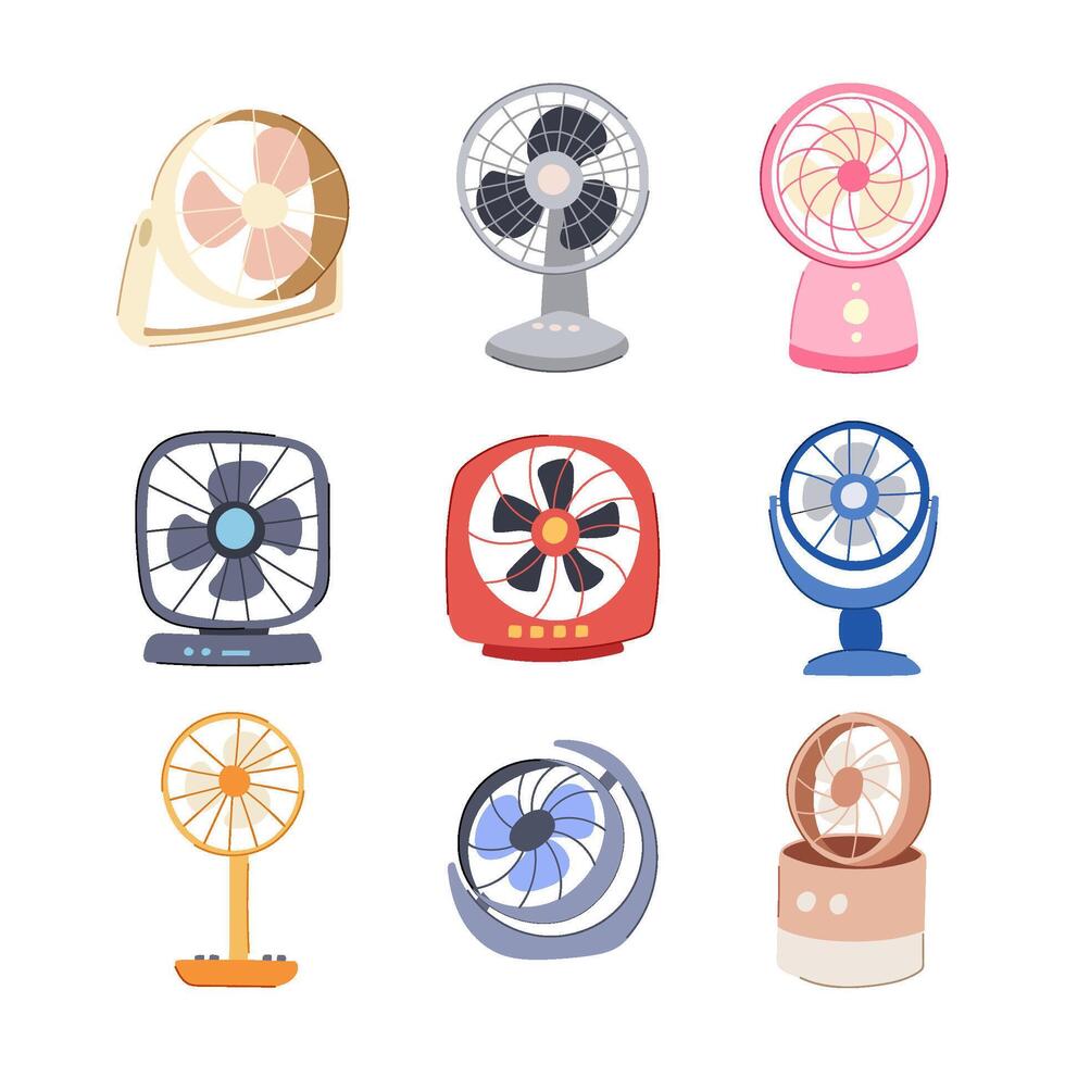 desk fan set cartoon vector illustration