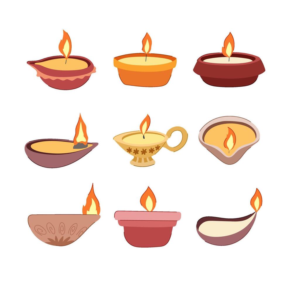 diwali lamp set cartoon vector illustration