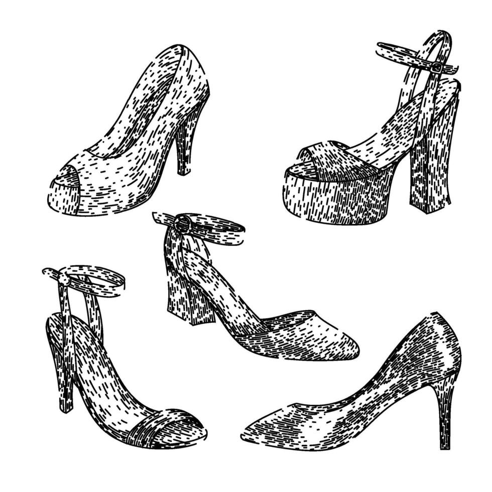 high heel shoes set sketch hand drawn vector
