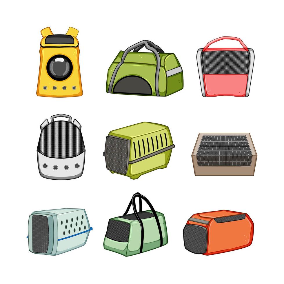 pet travel carrier set cartoon vector illustration