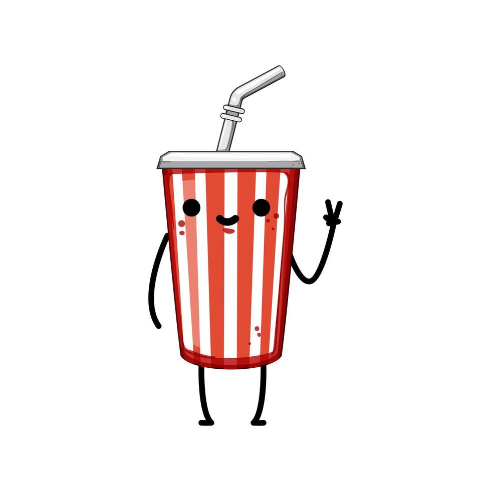 sticker soda cup character cartoon vector illustration