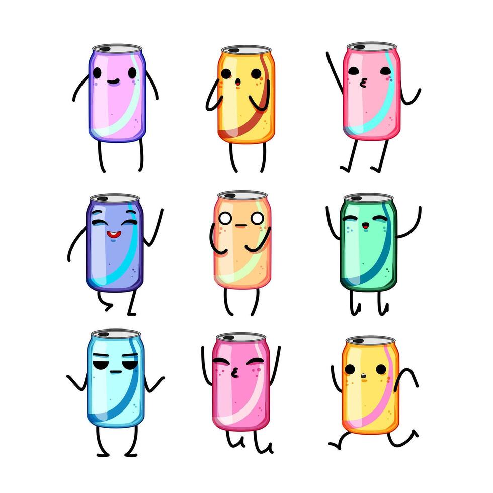 soda can character set cartoon vector illustration