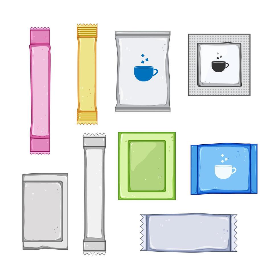 sugar bag set cartoon vector illustration