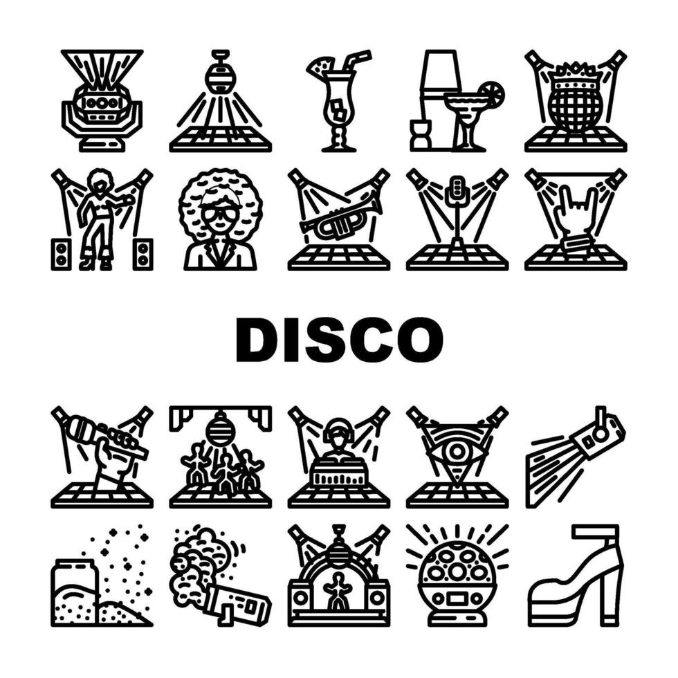 disco party fashion club icons set vector