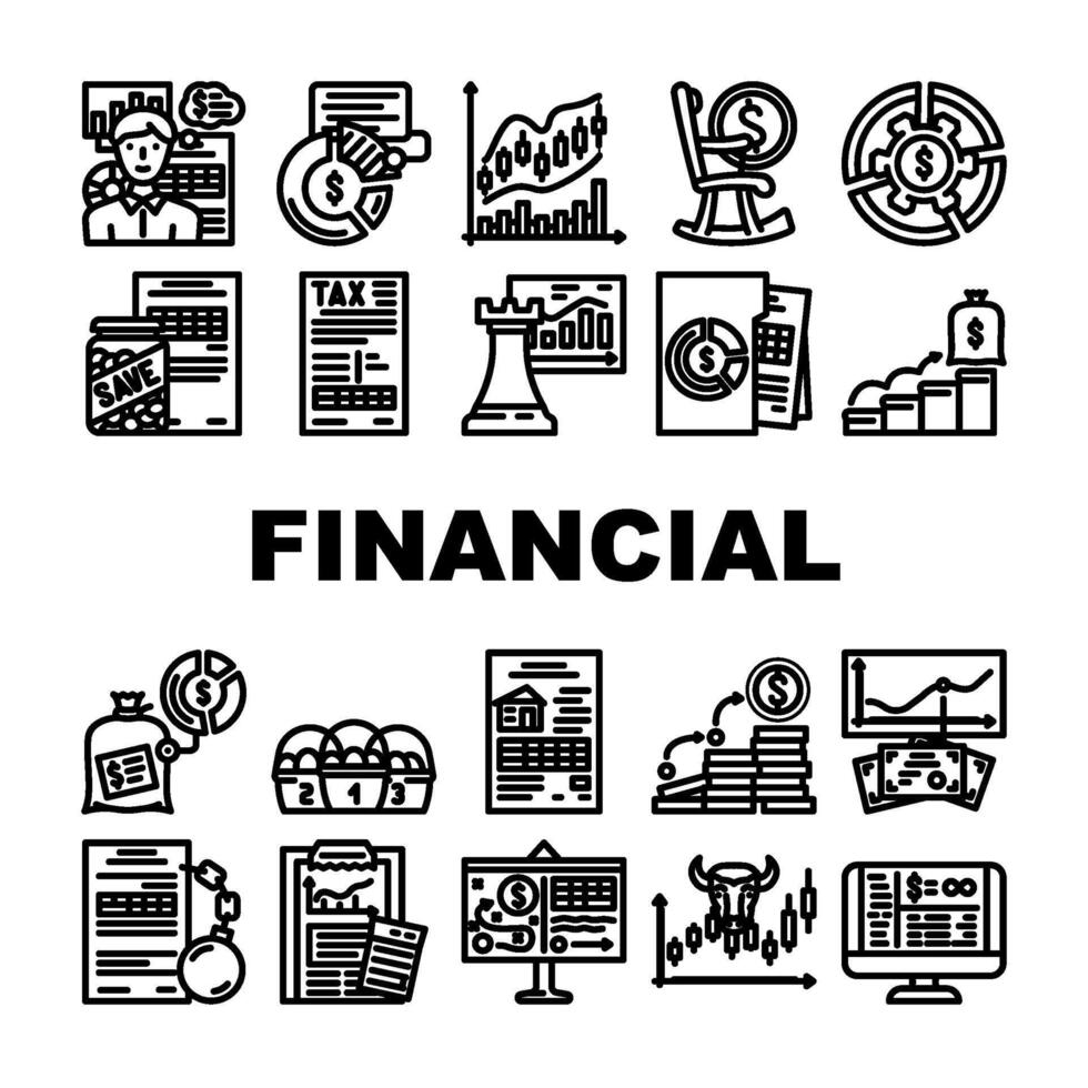 financial advisor consult real icons set vector