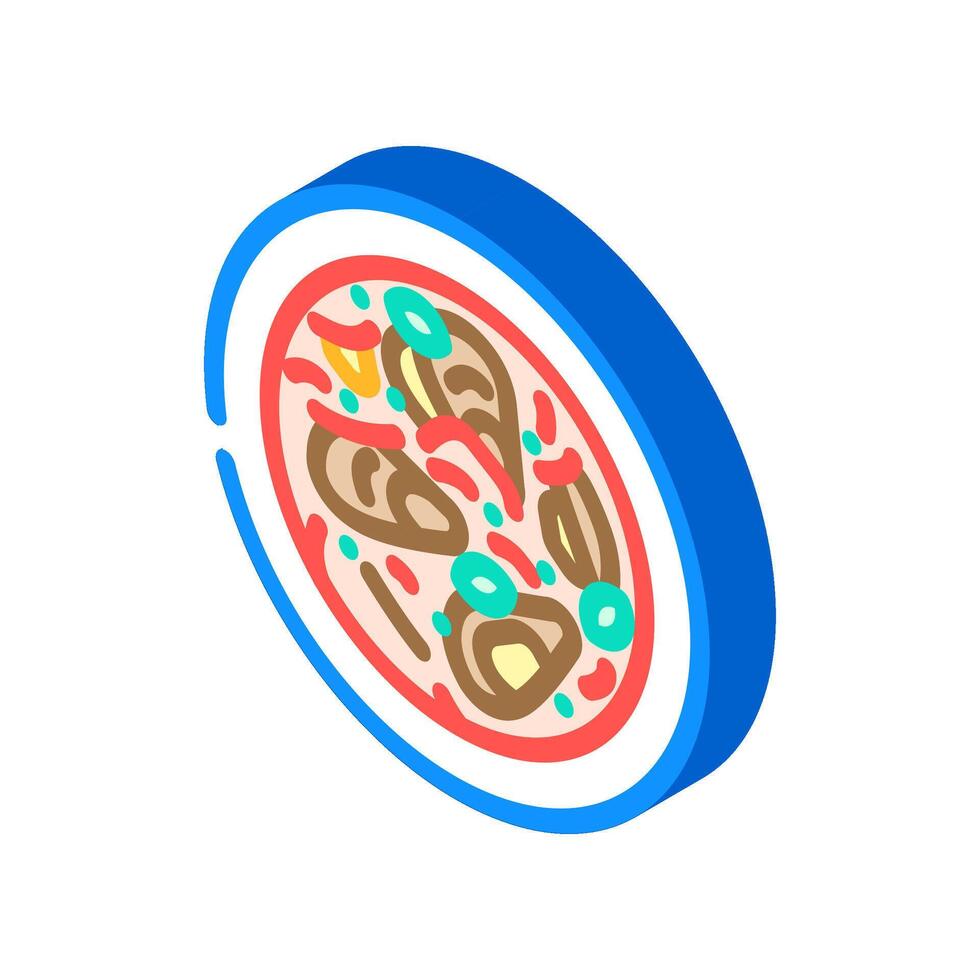 mejillones caldo mar cocina isométrica icono vector ilustración