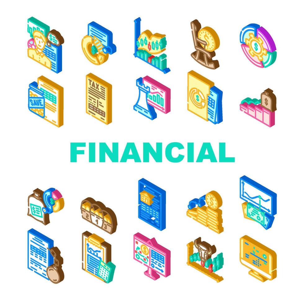 financial advisor consult real icons set vector