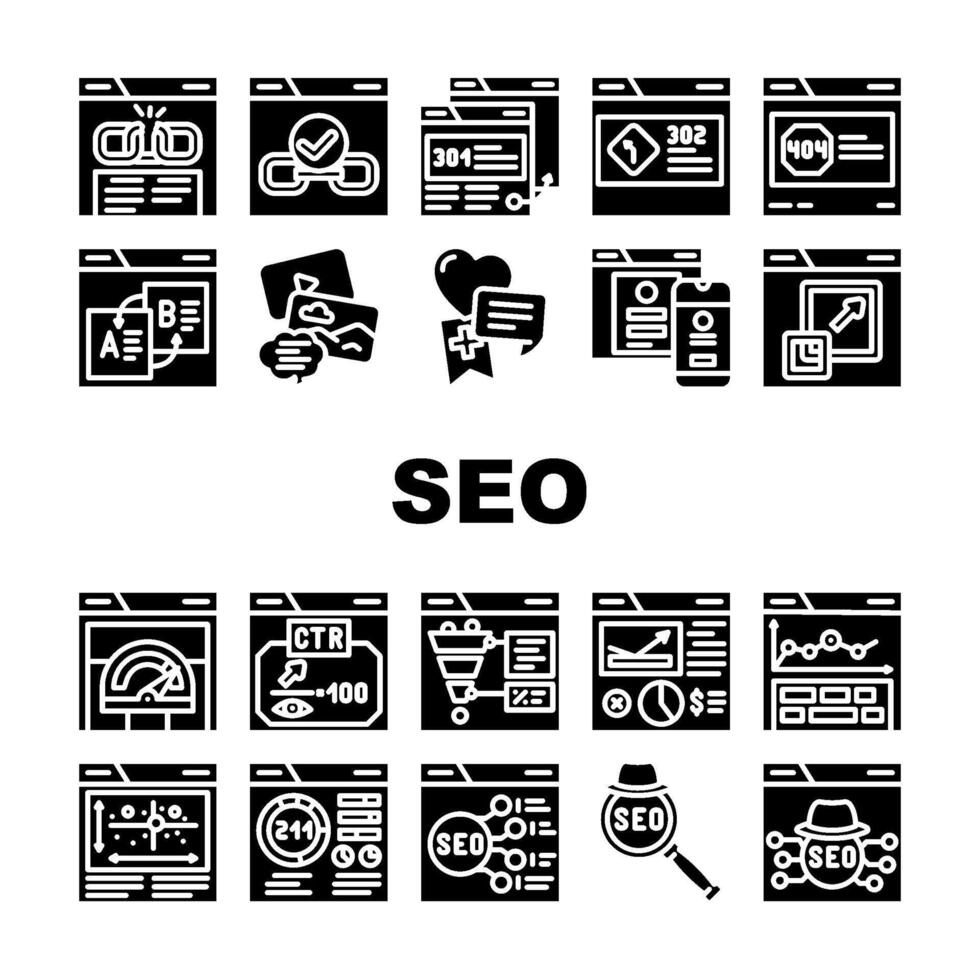 seo web tech business digital icons set vector