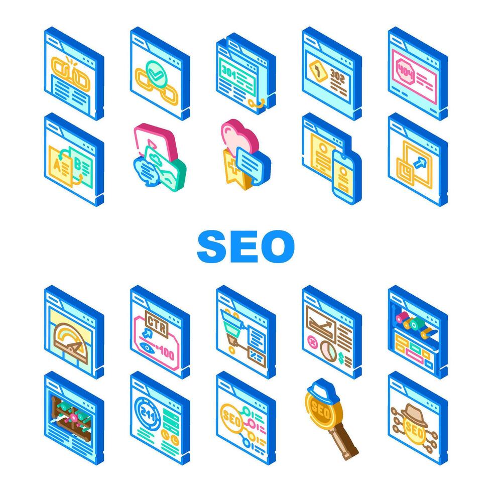 seo web tech business digital icons set vector