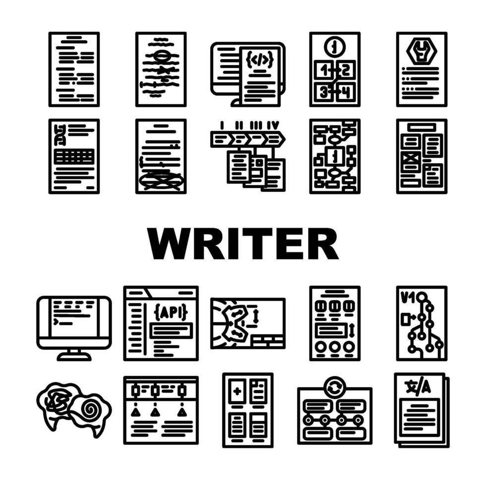 technical writer document manual icons set vector