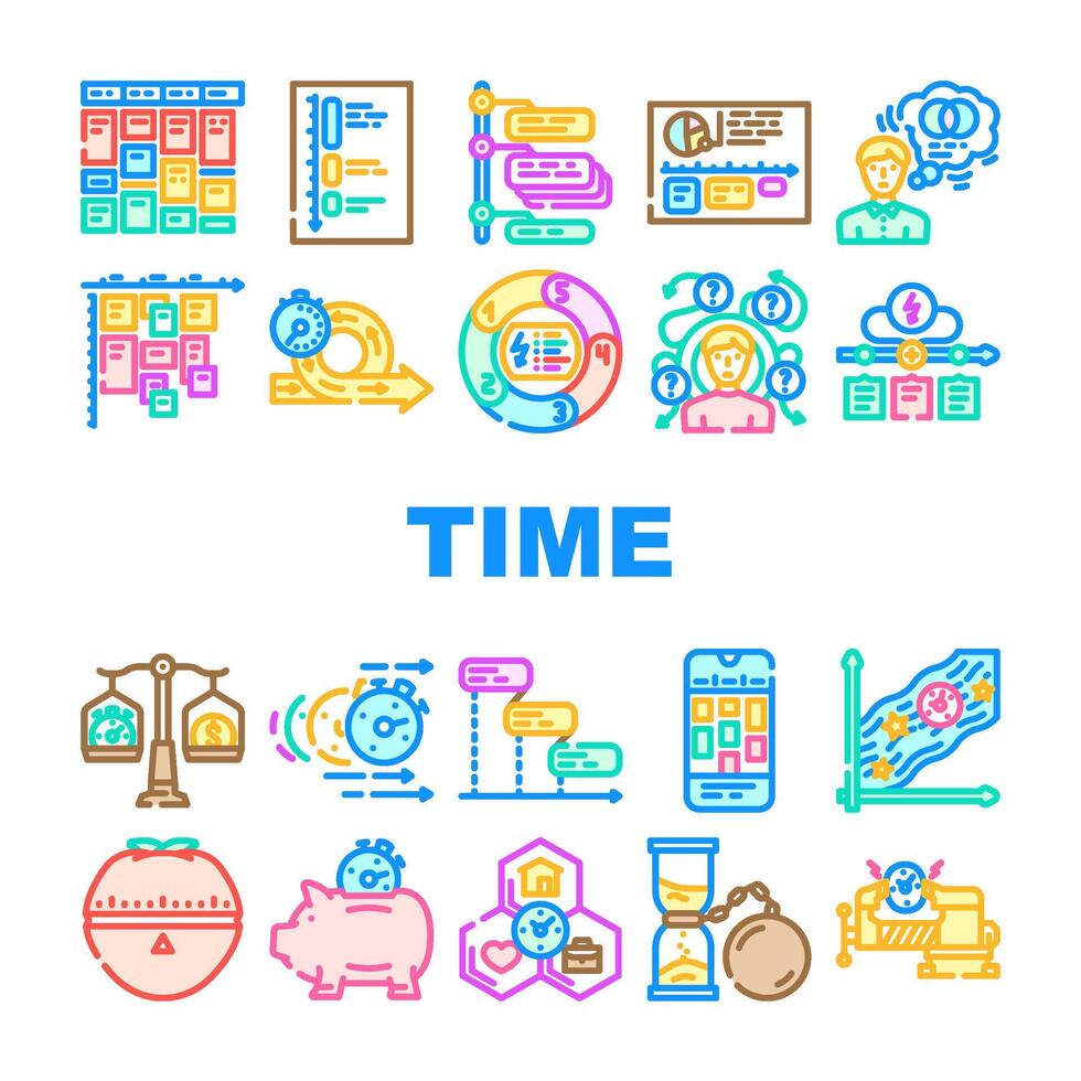 time management schedule task icons set vector