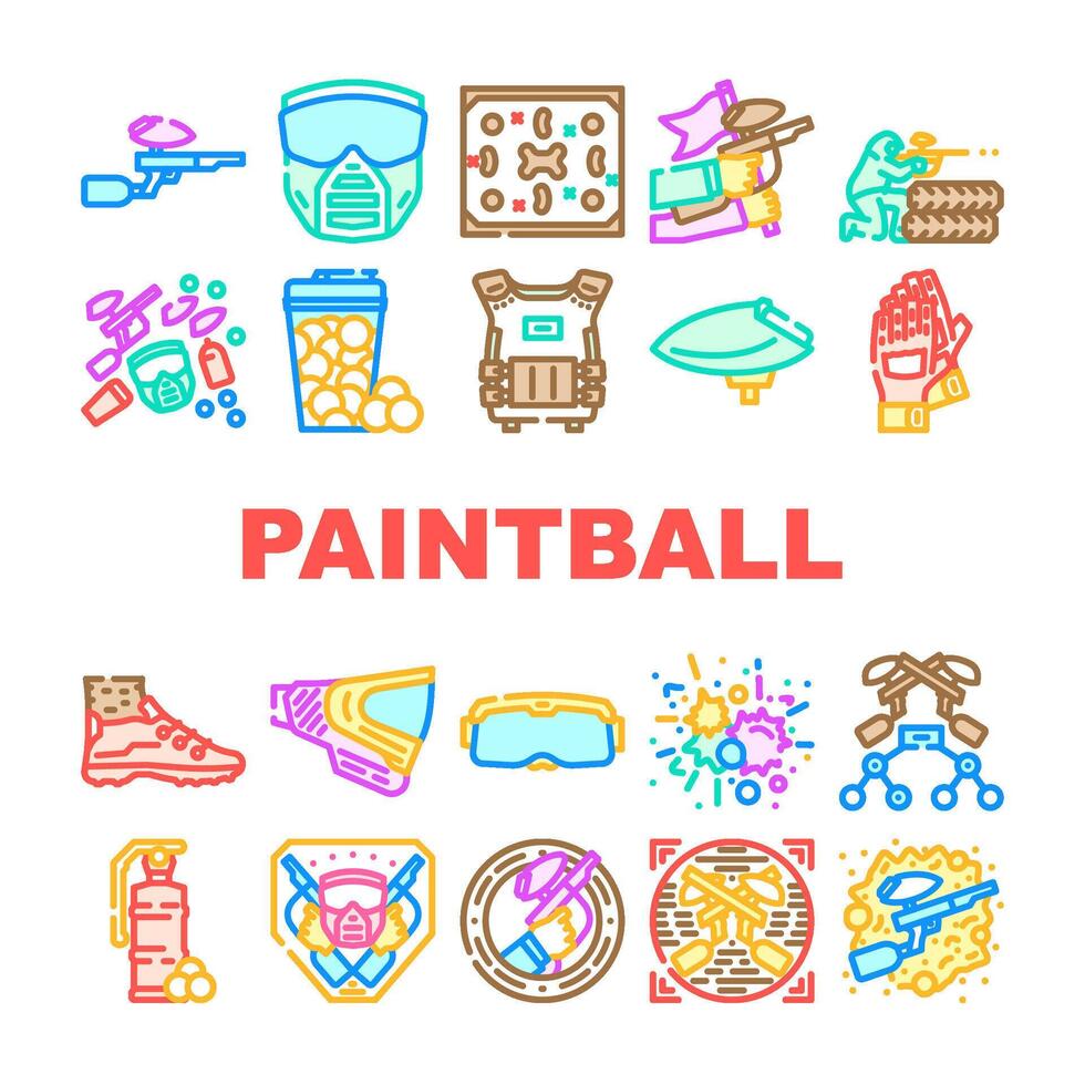 paint ball game soldier icons set vector