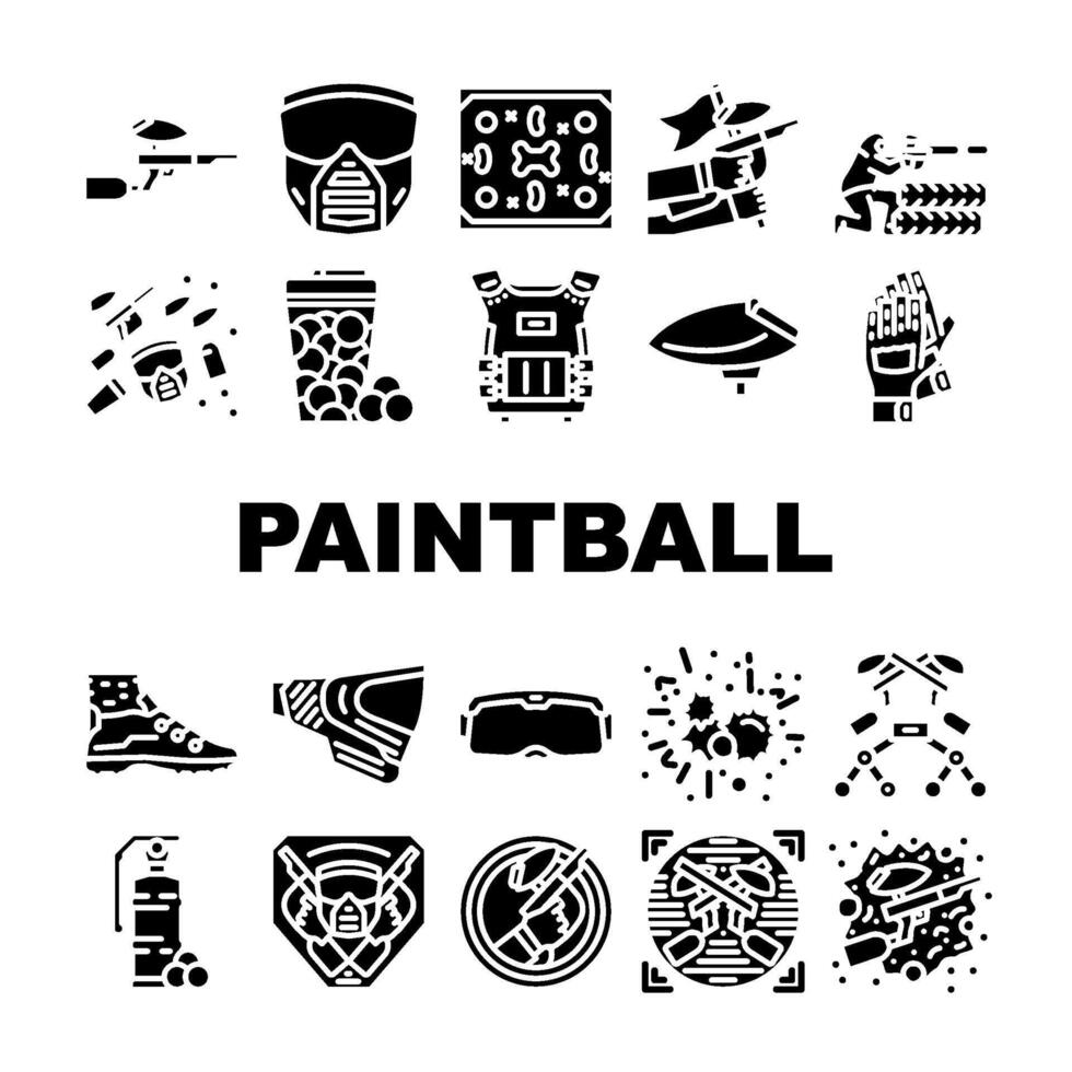 paint ball game soldier icons set vector
