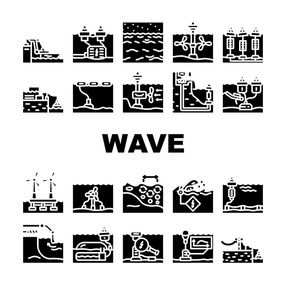 wave energy plant power icons set vector
