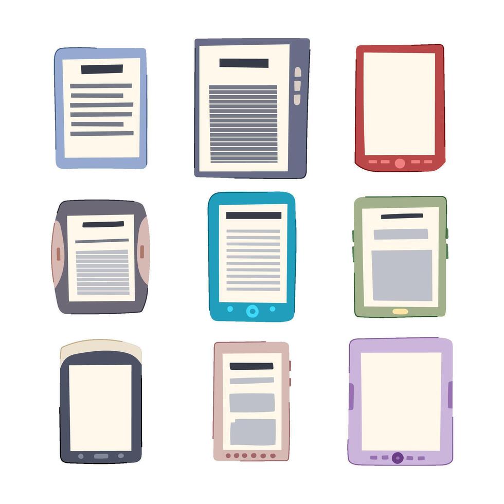 e-reader set cartoon vector illustration