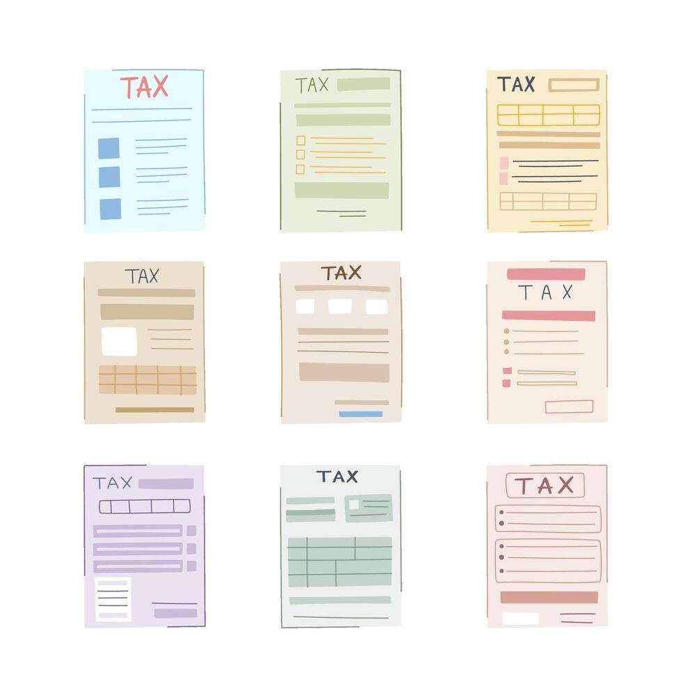 tax form set cartoon vector illustration