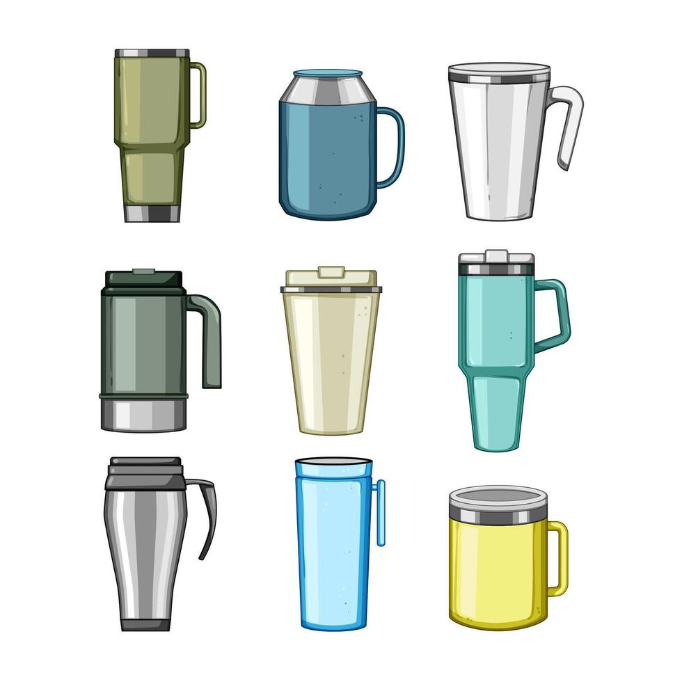 thermos cup set cartoon vector illustration