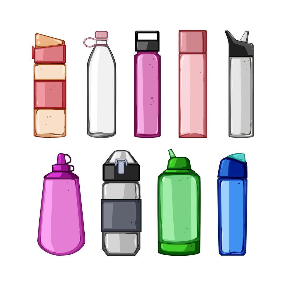 water bottle set cartoon vector illustration