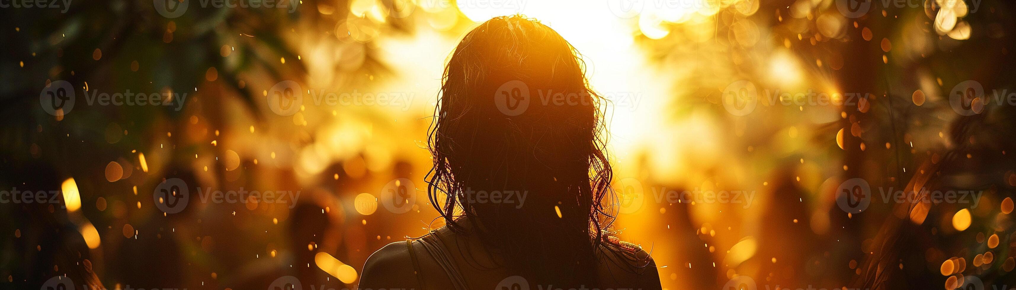 AI generated Medusa, serpentine hair, gazing fiercely at a group of adventurers in a dense jungle, a modern reinterpretation of a classic monster, golden hour, Photography, Depth of Field bokeh effect photo