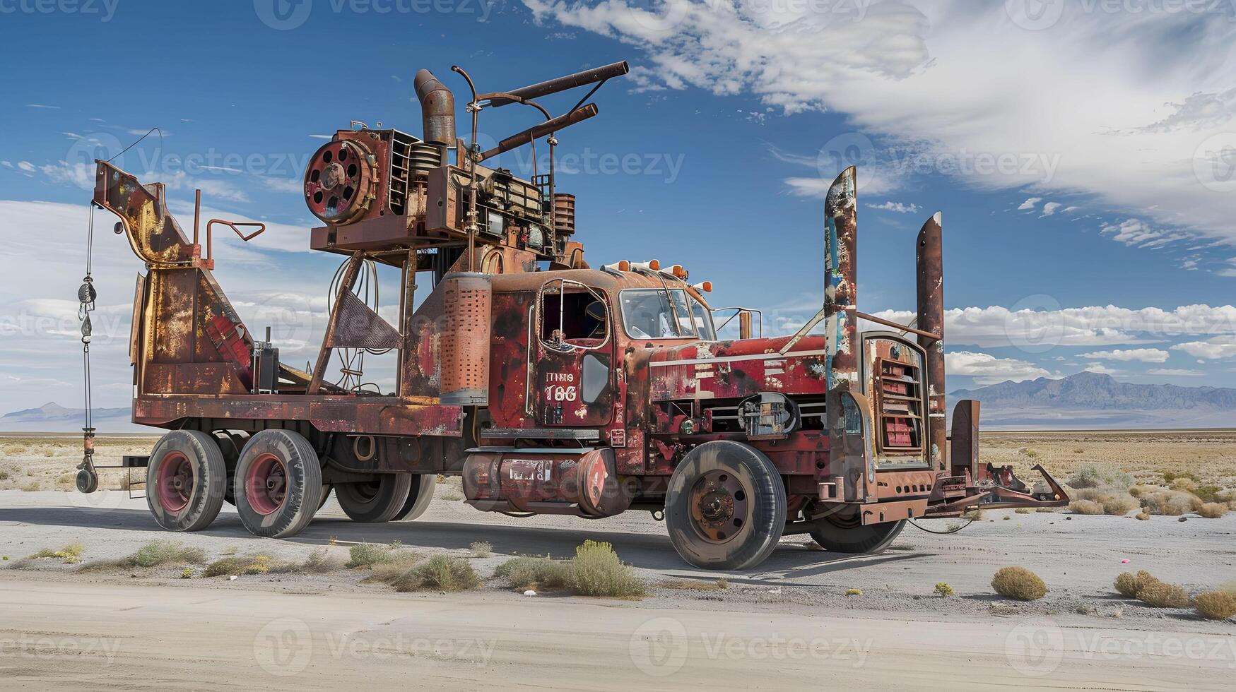 AI generated The Big Rig Jig a monument to a post oil world where the relics of the past fuel the imaginations and creativity of the future photo