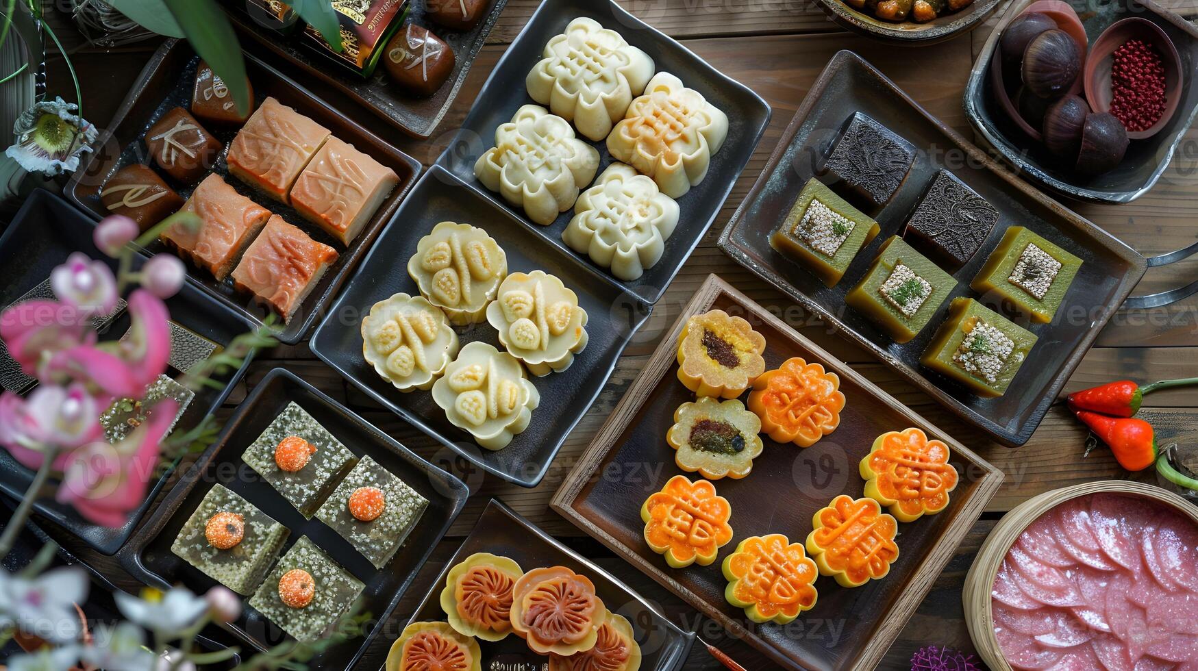 AI generated Thai mooncake mid autumn festival sweet and savory fillings photo