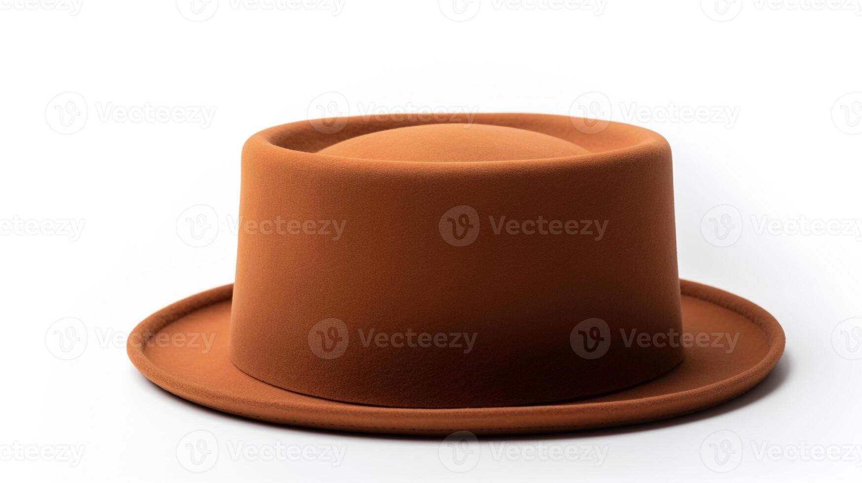 AI generated Photo of Brown Pork Pie Hat isolated on white background. AI Generated