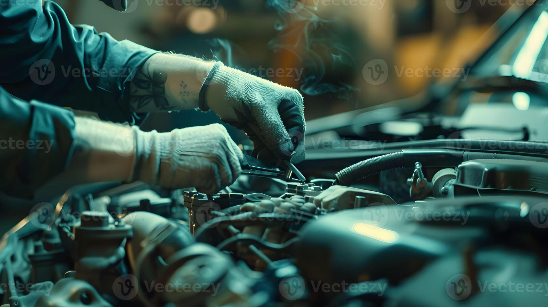 AI generated Mechanic performing precision engine repair photo