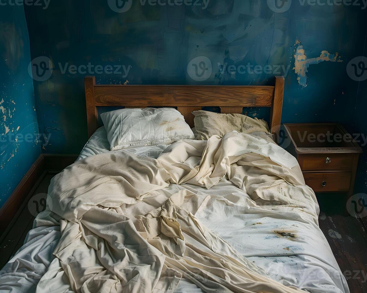 AI generated Bed disheveled from a nights rest photo
