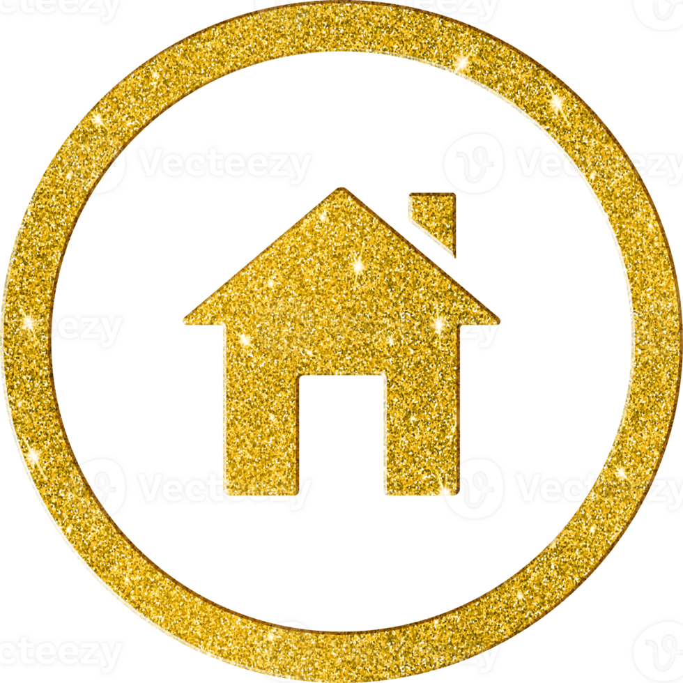 Elegant Gold Glitter House Perspective Icon for Architecture png