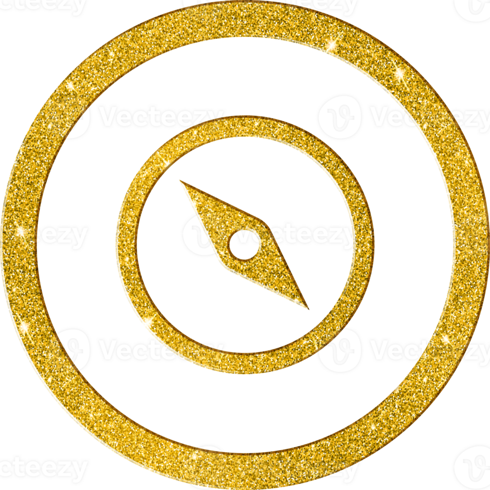 Gleaming Gold Glitter Compass Navigation Icon png