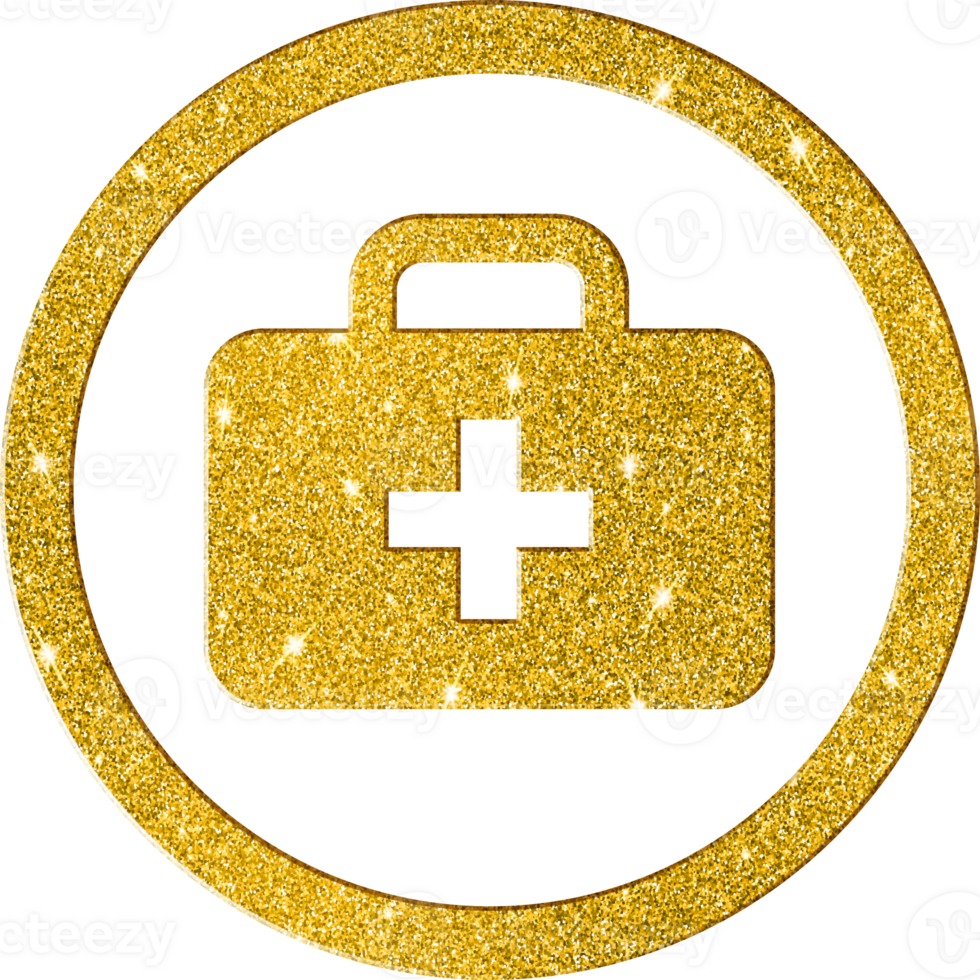 Elegant Gold Glitter First Aid Kit Icon for Health and Safety png