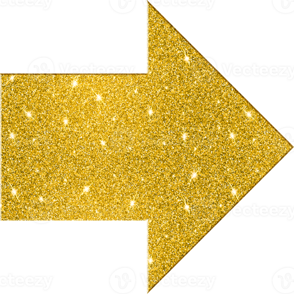 Arrow Right Shape Gold Glitter 3D Premium Elegant Sparkling Decorative Lustrous Chic Basic Shapes png
