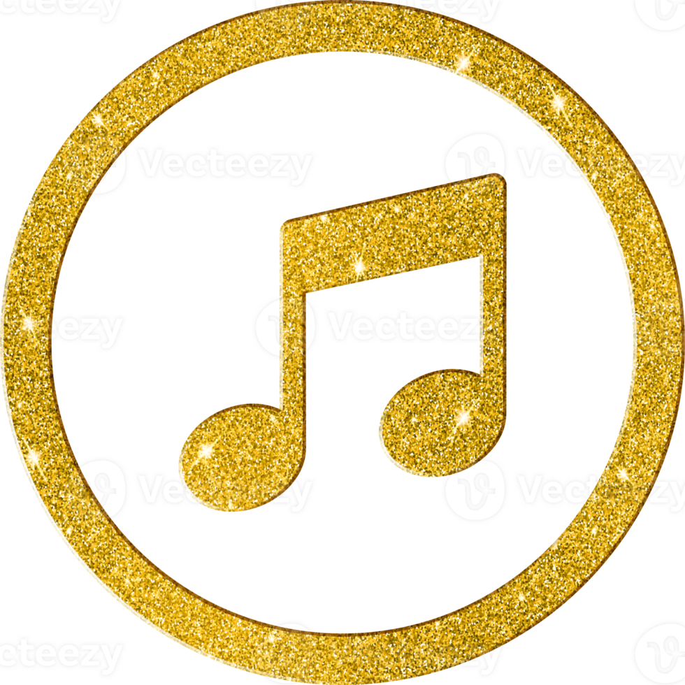 Shimmering Gold Glitter Music Note Icon for Melody and Sound png