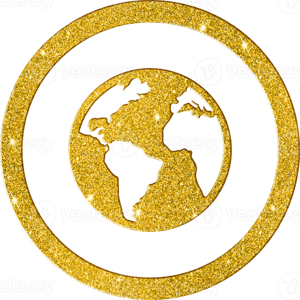 Glittering Gold Planet Earth Icon - World Globalization Symbol png