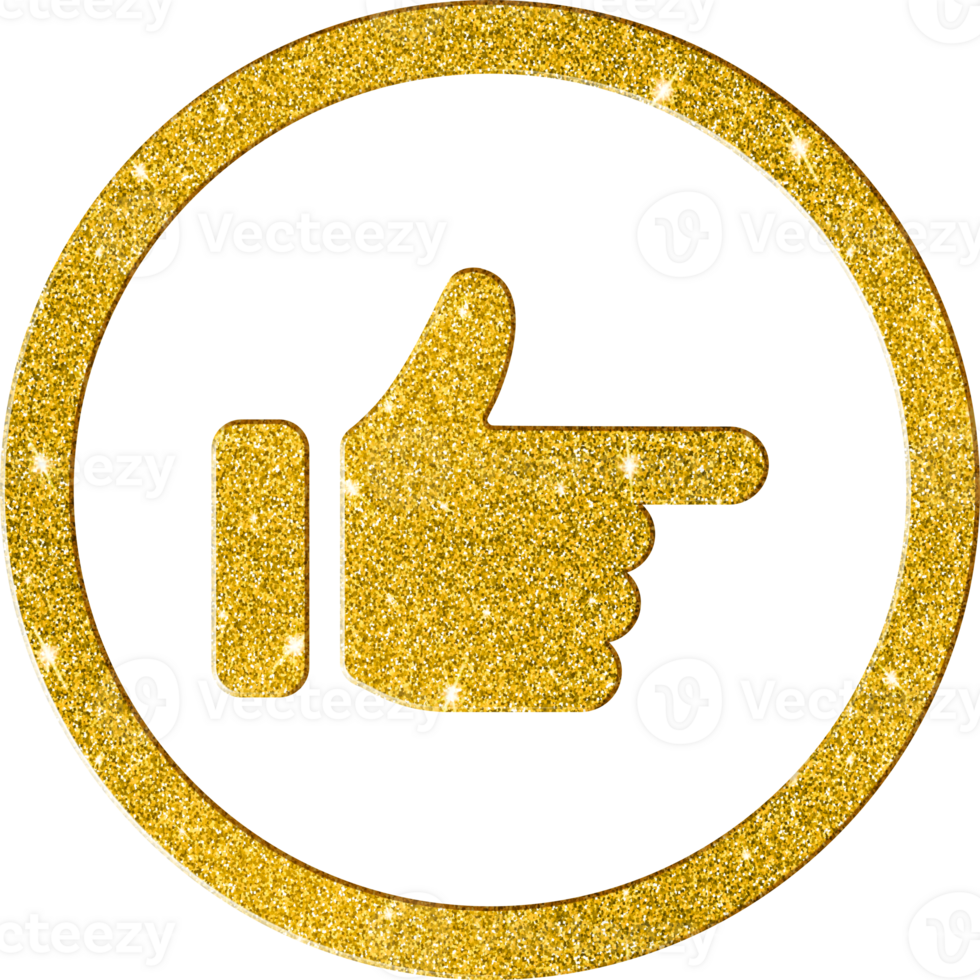 Shimmering Gold Glitter Thumbs Up Icon for Approval and Like png