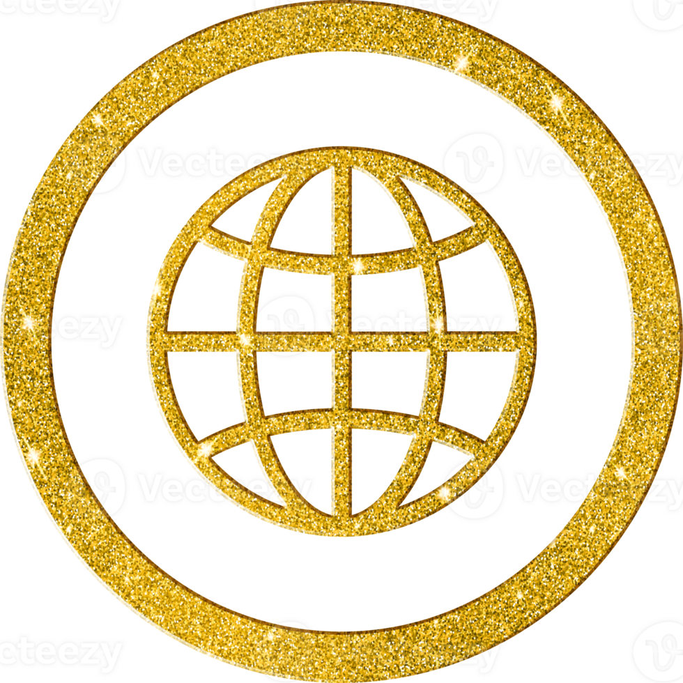 Shimmering Gold Globe Icon - World Map Travel Symbol png