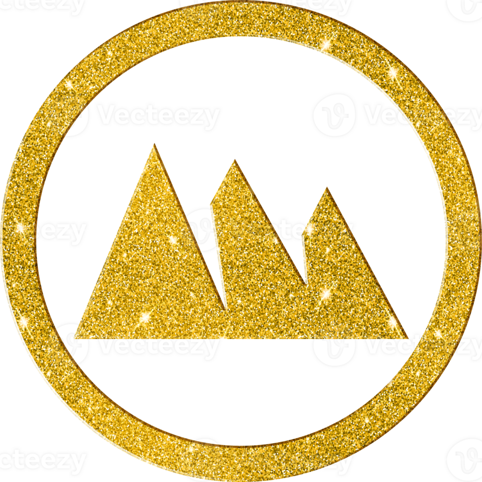 Sparkling Gold Glitter Mountain Range Icon for Nature and Adventure png