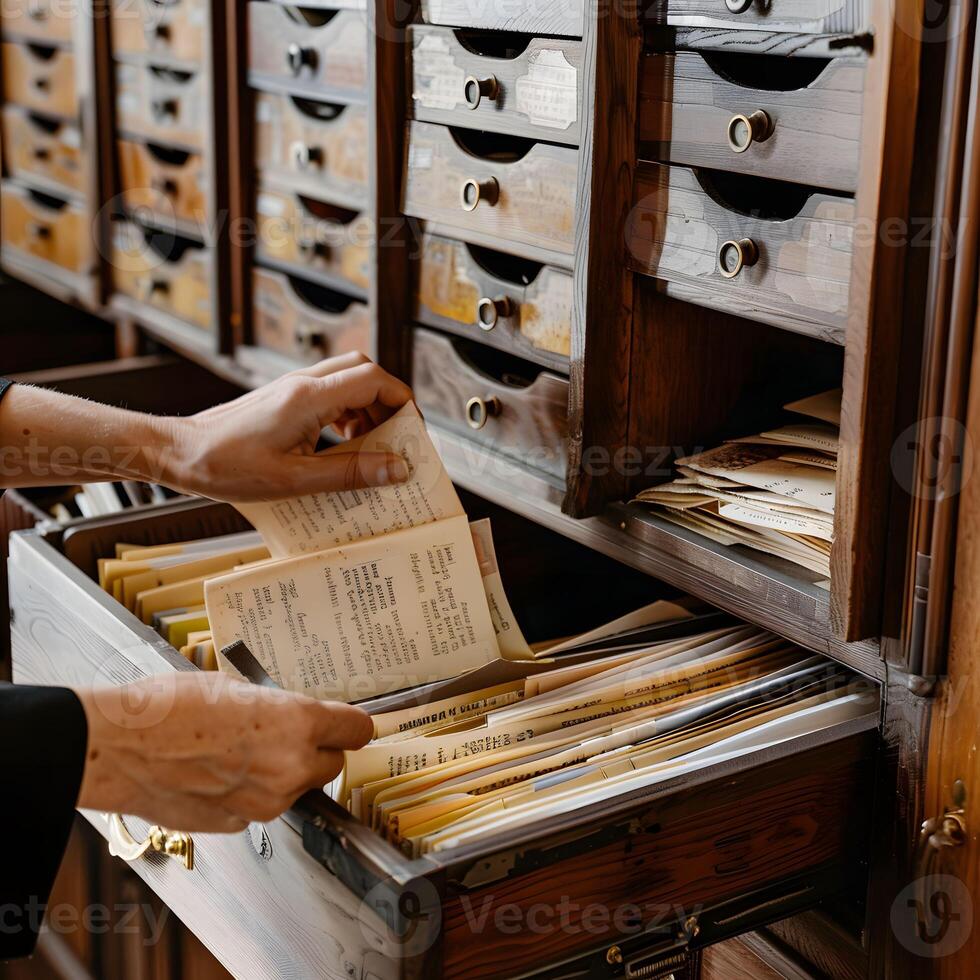 ai generado presentación sistema maestría, documentos a puntas de los dedos, orden desde caos foto