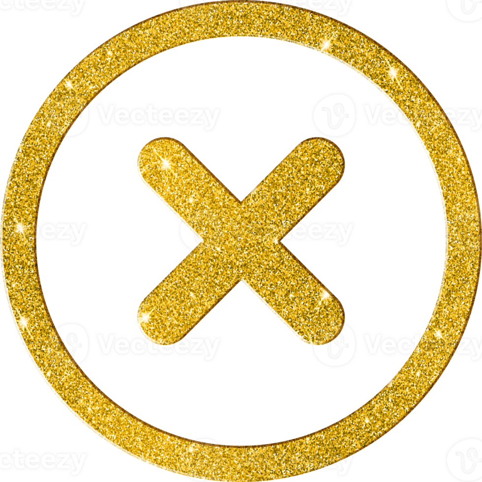Gold Glitter Cross Mark Icon for Cancellation and Error png