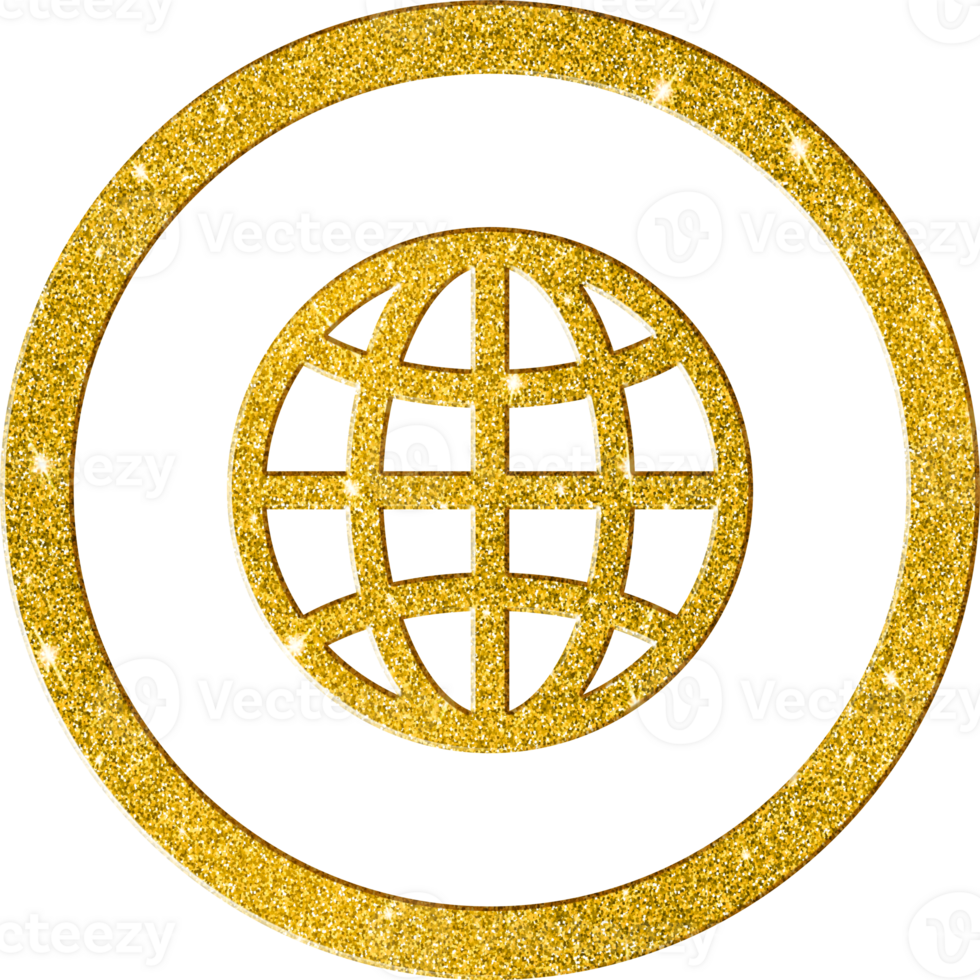 Sparkling Gold Globe Grid Icon - Modern World Network Symbol png
