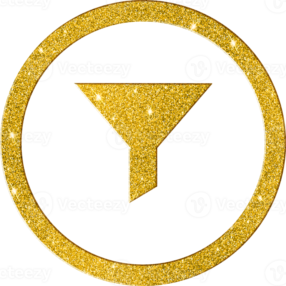 Shimmering Gold Glitter Filter Funnel Icon for Data and Processes png