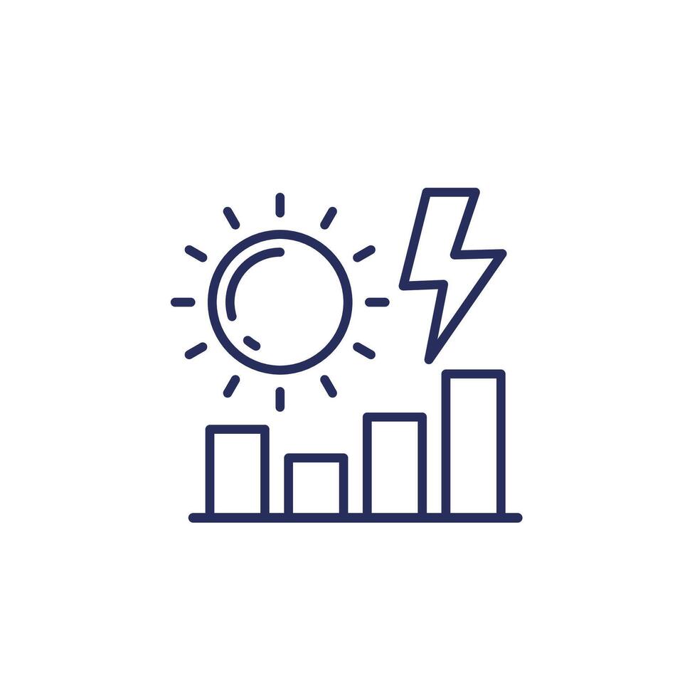 solar energy production line icon with a sun and a graph vector