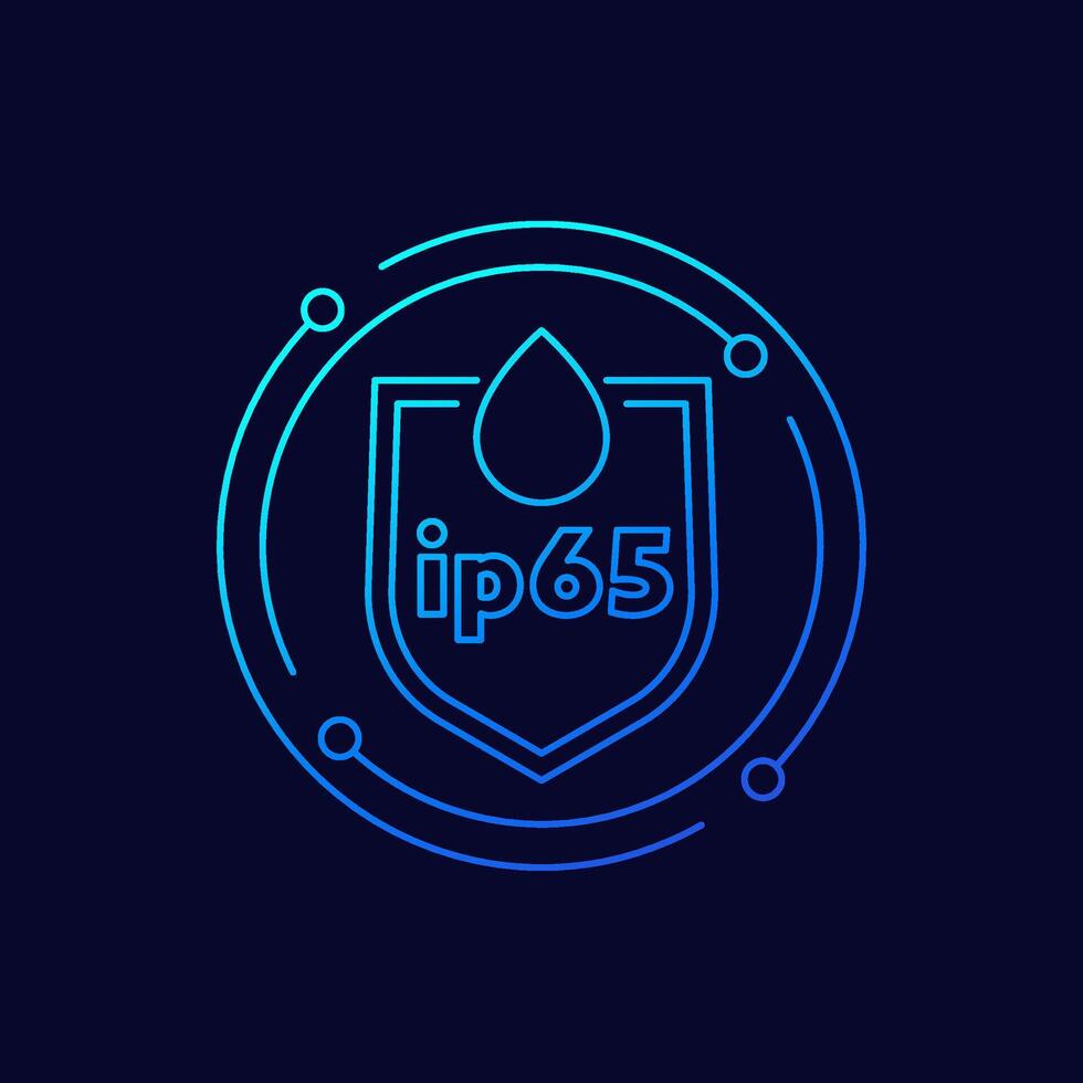 ip65 standard, waterproof icon with a shield, linear design vector