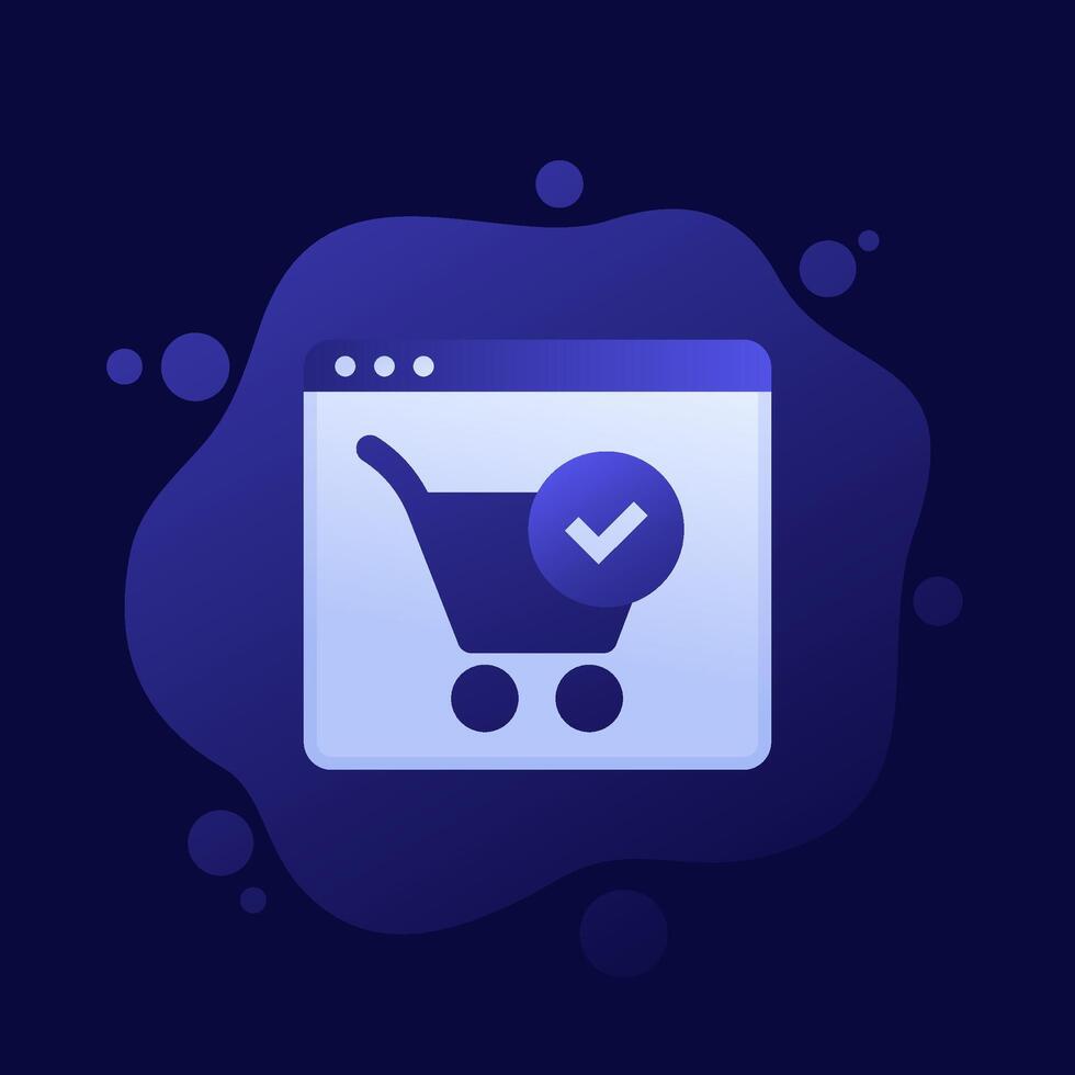 completed order icon with shopping cart, vector design