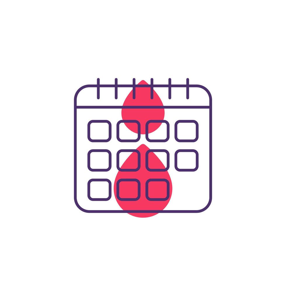 Menstruation calendar, menstrual period icon on white vector