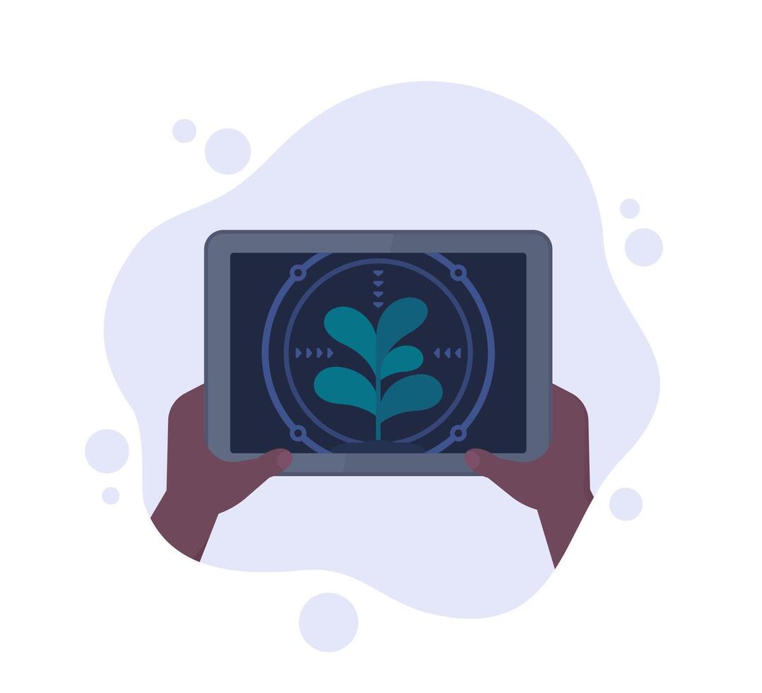 smart farming vector icon with a tablet in hands