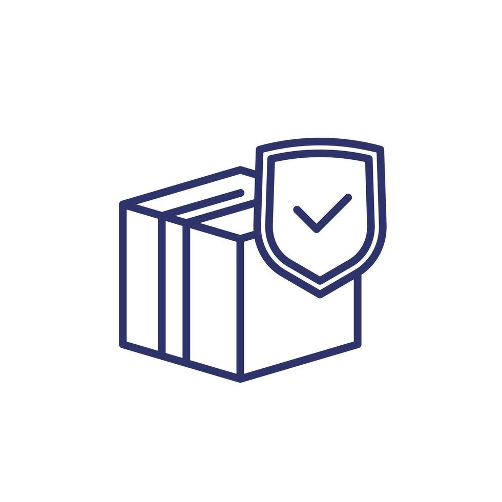 parcel insurance line icon with a box and a shield vector