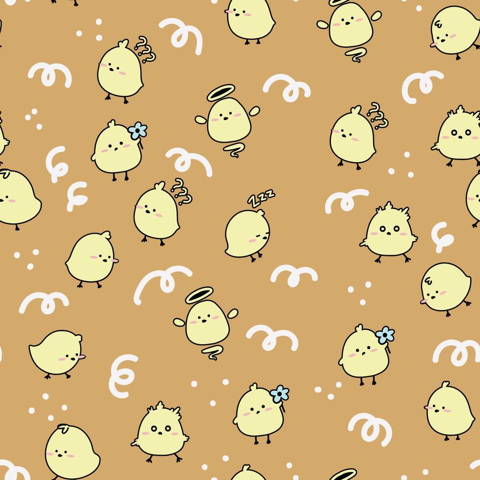 Cute Chicks Seamless Pattern Gift Wrapper Design Vector Illustration Background