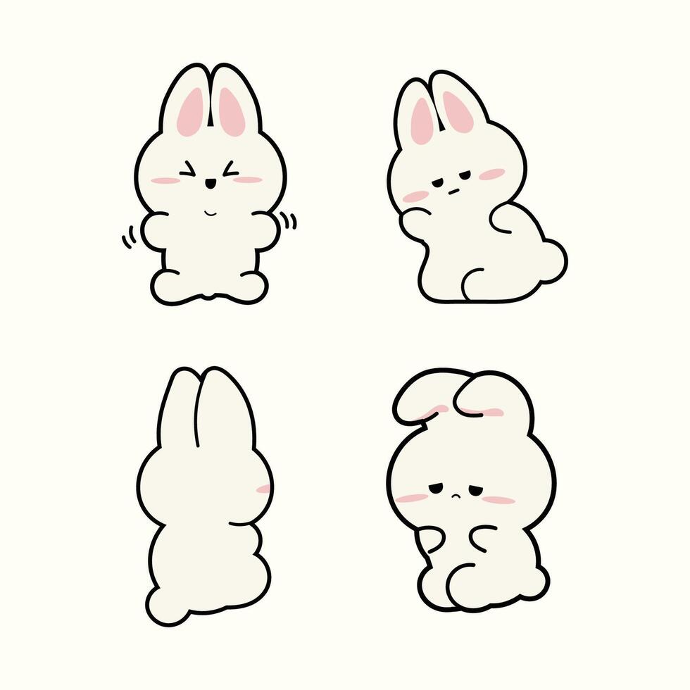 Cute Doodle Bunny Emoji Sticker Icon Vector Graphics